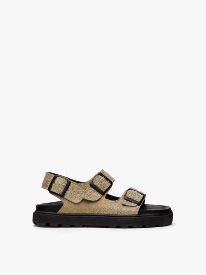 صندل تسمه‌ دار زنانه کرم پرزدار