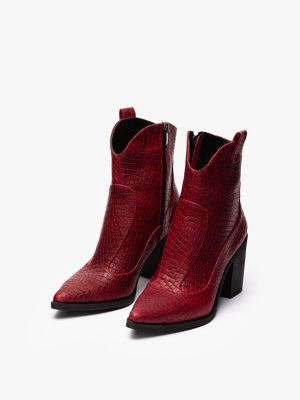 بوت کابوی نوک تیز زنانه قرمز کروکو