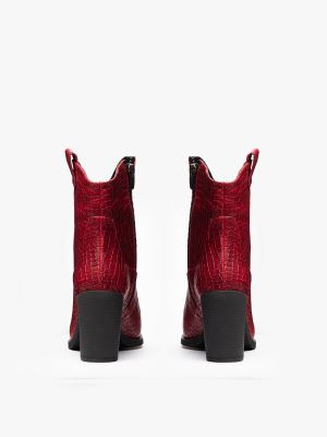 بوت کابوی نوک تیز زنانه قرمز کروکو