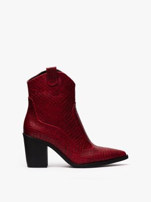 بوت کابوی نوک تیز زنانه قرمز کروکو