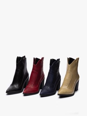 بوت کابوی نوک تیز زنانه سرمه ایی کروکو