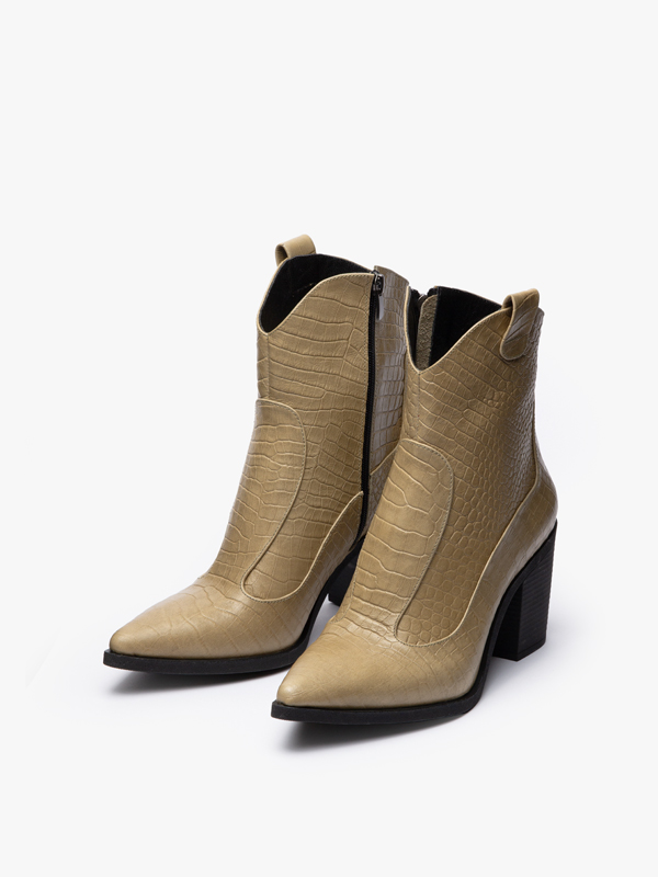 بوت کابوی نوک تیز زنانه زیتونی کروکو