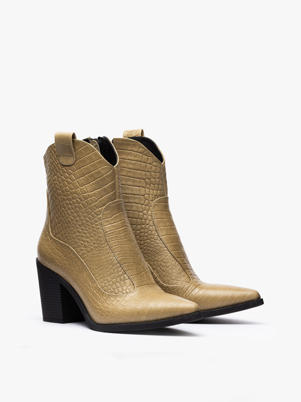 بوت کابوی نوک تیز زنانه زیتونی کروکو